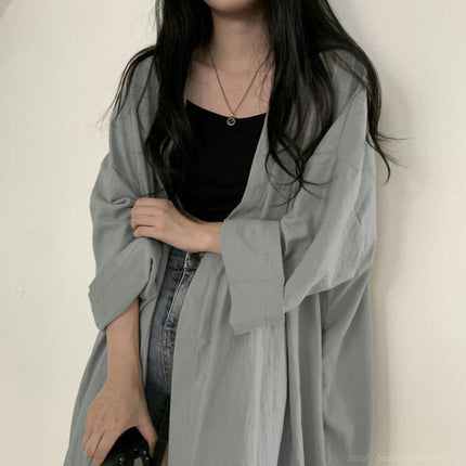 Long-sleeved cardigan coat women's shirt solid color thin top