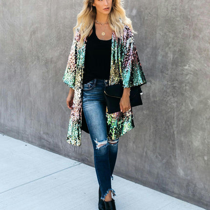 Women's European and American Style Colorful Sequins Personality Street Cardigan Coat