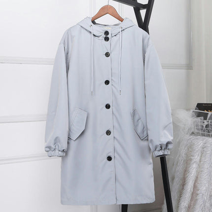 Women's Waterproof Mid-length Rain Jacket Lightweight Raincoat Hooded Trench Coat