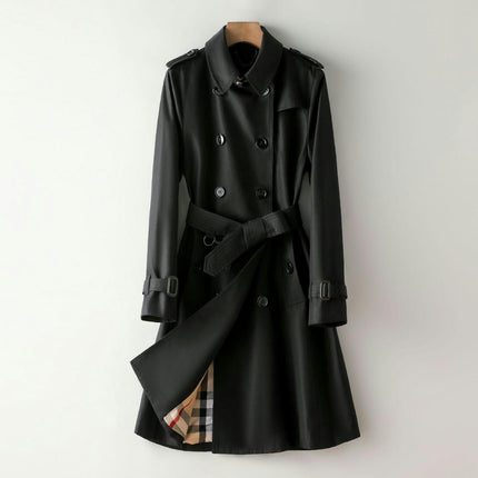 Women's Trench Coat Long Double Breasted Peacoat for Outerwear Trench Knee Length With Belt