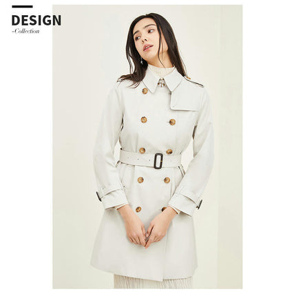 Women's Trench Coat Long Double Breasted Peacoat for Outerwear Trench Knee Length With Belt