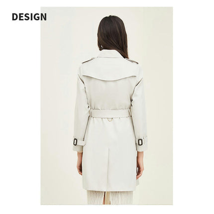 Women's Trench Coat Long Double Breasted Peacoat for Outerwear Trench Knee Length With Belt