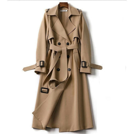 Women's-Double-Breasted-Long-Trench-Coat-Lapel-Slim-Coat-with-Belt-Model B