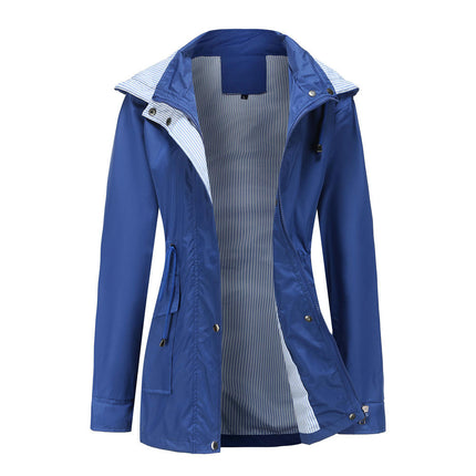 Womens Lightweight Detachable hood Waterproof Active Outdoor Rain Jacket