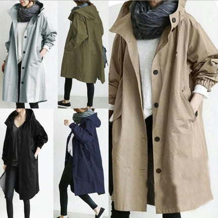 Womens Trench Coats Hooded Long Spring Autumn Windproof Casual Jackets 1