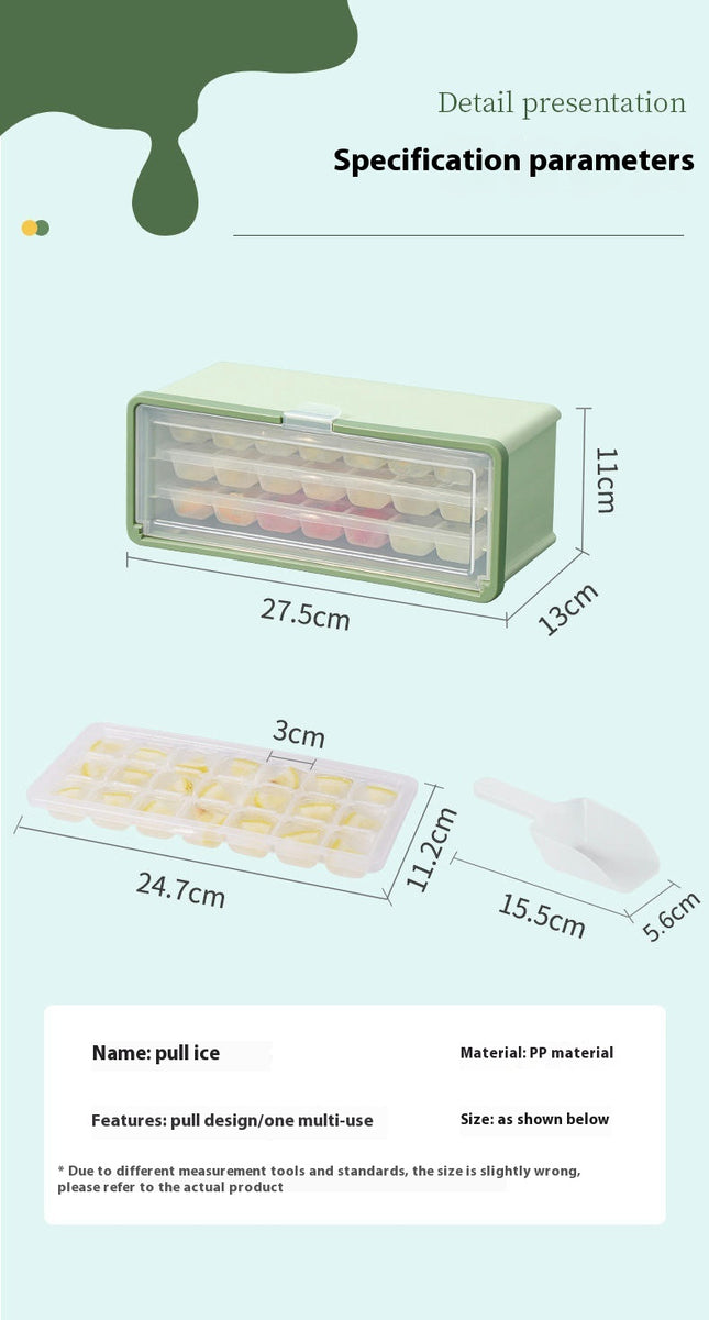 3 Layer Ice Cube Tray Mould Large Capacity Quick Ice Box Easy Pull