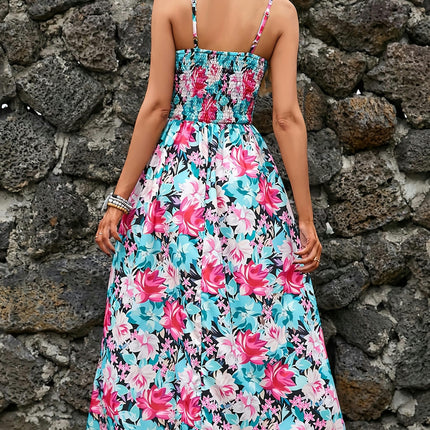 Summer Maxi Dress-Bohemian V-Neck Halter Neckline, Printed Long Flowy Dress for Outdoor Occasions
