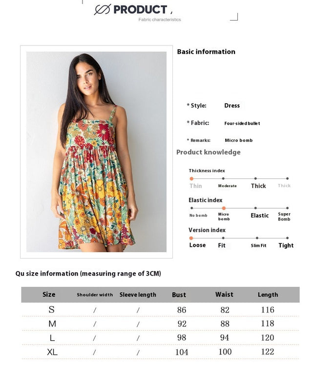 Women's Printed Sleeveless Suspender Printed Dress Suitable for Casual Beach Vacations