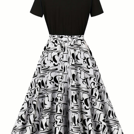 Vintage Belted Dress-Crew Neck, Short Sleeves, Adjustable Belted Waist Perfect for Summer
