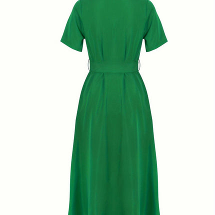 Charming Solid Color Button Dress -Short Sleeve Ideal for Summer - Flattering Fit Womens Clothing