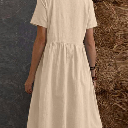 Women's Casual Short Sleeve Dress Loose Round Neck Waist Dress Summer Beach Dress with Pockets