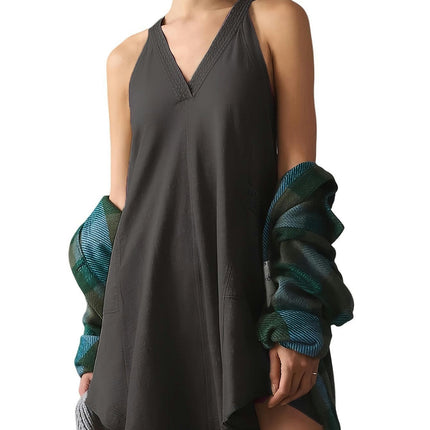Women's V-Neck Mini Dress Sleeveless Solid Pullover Dress Casual Loose Sundress