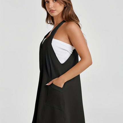 Women's V-Neck Mini Dress Sleeveless Solid Pullover Dress Casual Loose Sundress