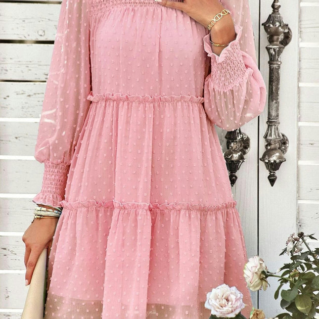 Sophisticated Elegant Women's Spring/Summer Chiffon Smocked Jacquard Panel Dress