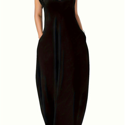 Women's Maxi Dresses Summer Spaghetti Strap Dress With Pockets Summer Loose Dress