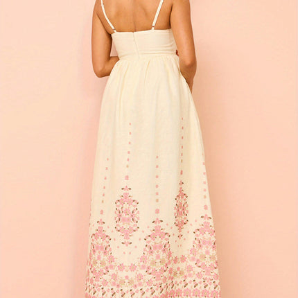 Floral Spaghetti Strap Maxi Dress with Pockets - Backless,A-Line Design for Women
