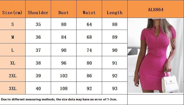 Sexy Summer Mini Skirt Dress - Ribbed, Zip Front, Short Sleeve, Dress for Women