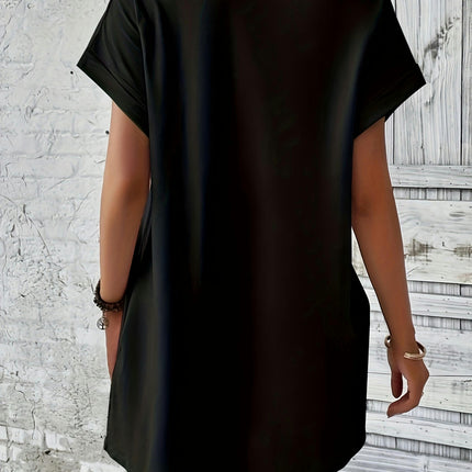 Solid Color Crew Neck Dress - Women's Casual Short Sleeve Loose Fit Dresses for Spring & Summer