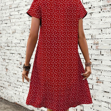 Flattering Batwing Sleeve Allover Print Dress-Versatile V Neck A-line Style Summer Womens Clothing