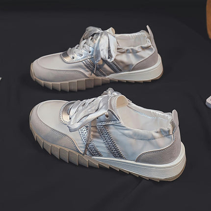 Women's Breathable Satin Sneakers-Lightweight, Casual Lace-Up Shoes with Tassel for All Seasons