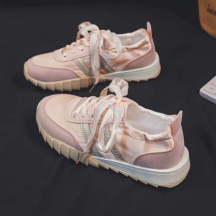 Women's Breathable Satin Sneakers-Lightweight, Casual Lace-Up Shoes with Tassel for All Seasons