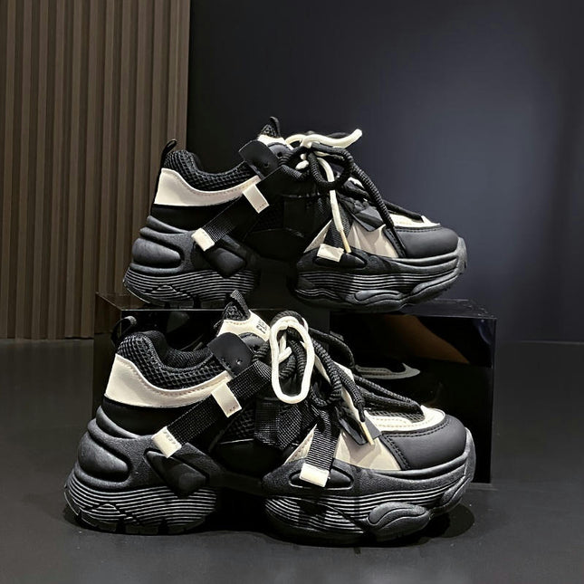 Womens Sporty Colorblock Sneakers Lace-Up Platform Shoes with Soft Sole for Walking Comfort