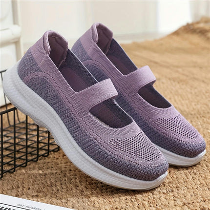 Women's Knitted Flats, Lighwteight Soft Sole Walking Slip On Shoes, Breathable Mesh Fitness Shoes