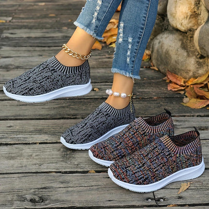 Women's Knitted Athletic Sneakers, Breathable Non-slip Lightweight Sports Footwear Walking Shoes