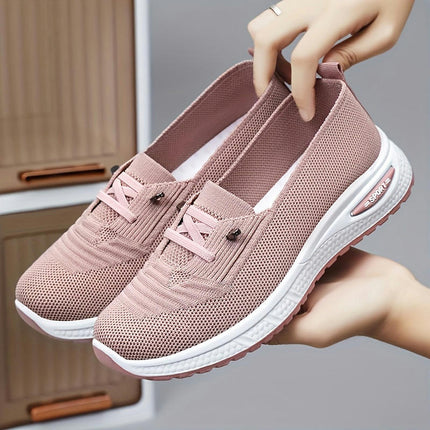 Plus Size Breathable Women's Knitted Sports Shoes, Comfy Slip On Walking Trainers, Outdoor Sneakers
