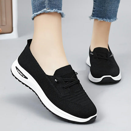 Plus Size Breathable Women's Knitted Sports Shoes, Comfy Slip On Walking Trainers, Outdoor Sneakers