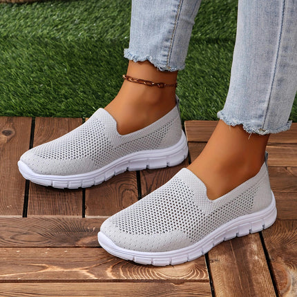 Women's Breathable Knit Sneakers - Casual Slip-On Walking Shoes, Lightweight & Comfortable