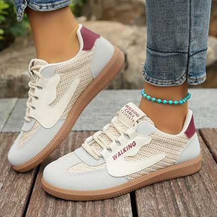 1 Pair Women'S All-Season Casual Sports Shoes, Round Toe Flat Lace-Up Low Top Sneakers