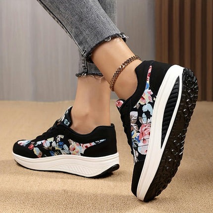 Womens Vintage Print Sneakers-Comfortable Trainers for Casual Walking & Everyday Style