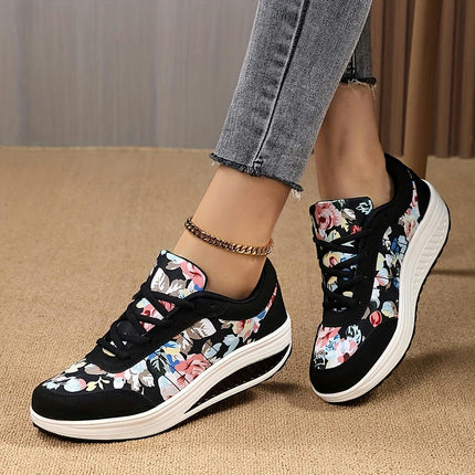 Womens Vintage Print Sneakers-Comfortable Trainers for Casual Walking & Everyday Style