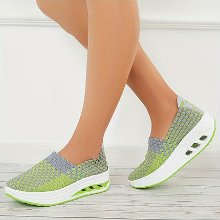 Women's Air Cushion Walking Shoes, Thick Bottom Outdoor Casual Sneakers, Lightweight Slip On Shoes