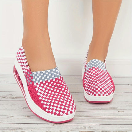 Women's Air Cushion Walking Shoes, Thick Bottom Outdoor Casual Sneakers, Lightweight Slip On Shoes