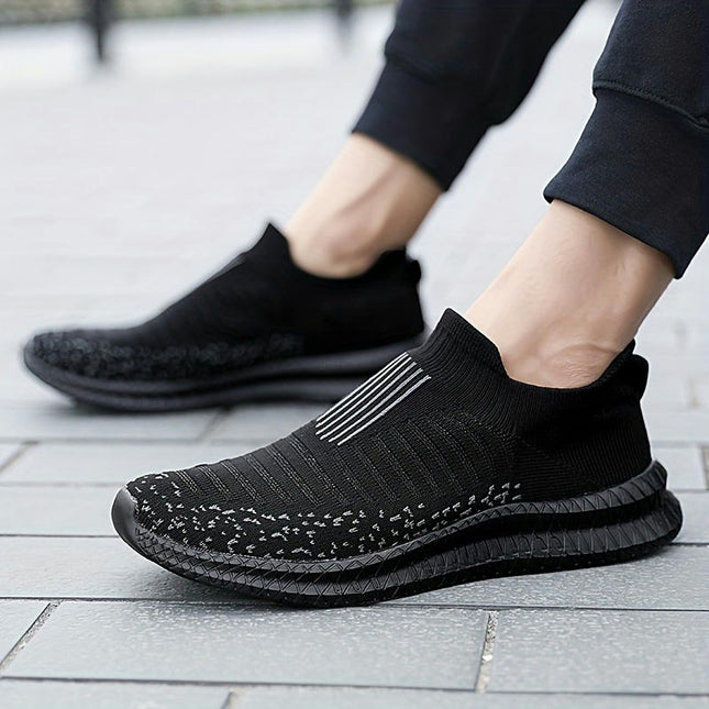 Women's Comfortable & Breathable Striped Walking Shoes, Non-slip Outdoor Slip-on Mesh Sneakers