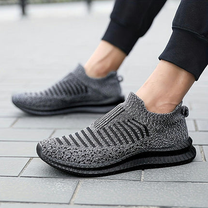 Women's Comfortable & Breathable Striped Walking Shoes, Non-slip Outdoor Slip-on Mesh Sneakers