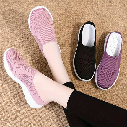 Plus Size Lightweight Breathable Women's Mule Sneakers, Casual Slip On Outdoor Shoes for Walking