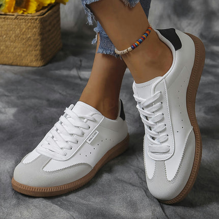 1 Pair Women'S Lace-Up Walking Shoes, All-Season Low Top Sneakers Casual Round Toe Flat Shoes