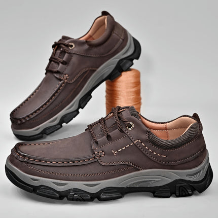 Men's Comfortable Lace-up Walking Shoes With Top Cowhide Uppers, Gifts For Male