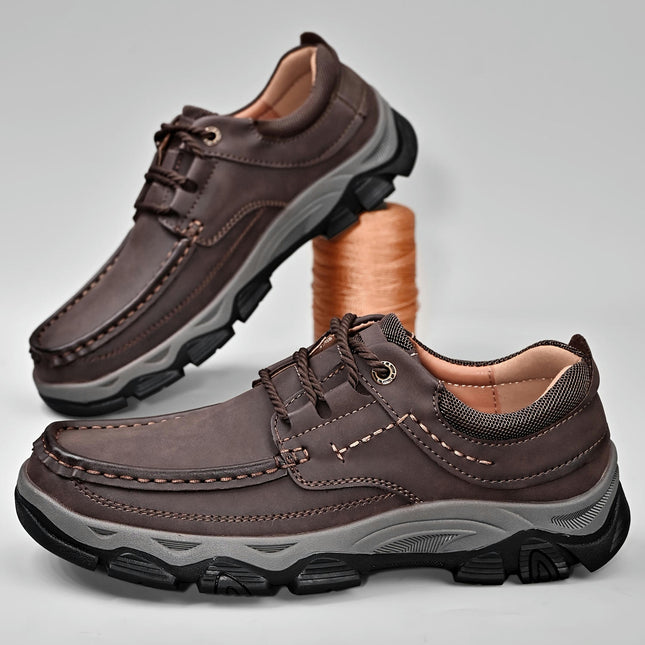 Men's Comfortable Lace-up Walking Shoes With Top Cowhide Uppers, Gifts For Male