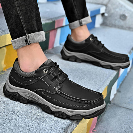 Men's Comfortable Lace-up Walking Shoes With Top Cowhide Uppers, Gifts For Male
