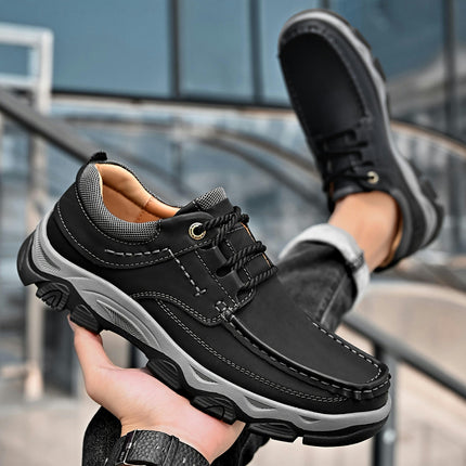 Men's Comfortable Lace-up Walking Shoes With Top Cowhide Uppers, Gifts For Male