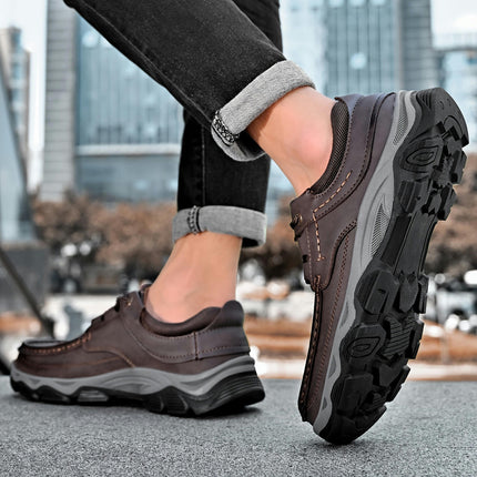Men's Comfortable Lace-up Walking Shoes With Top Cowhide Uppers, Gifts For Male