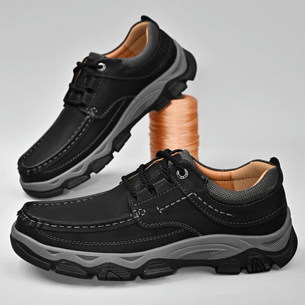 Men's Comfortable Lace-up Walking Shoes With Top Cowhide Uppers, Gifts For Male
