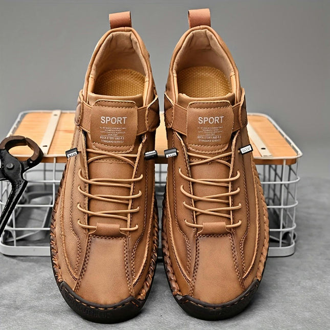 PLUS SIZE Men's Vintage PU Leather Shoes Casual Sneakers For Men's Outdoor Walking, Trekking