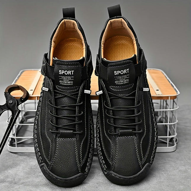 PLUS SIZE Men's Vintage PU Leather Shoes Casual Sneakers For Men's Outdoor Walking, Trekking