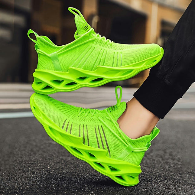 Men's Solid Color Blade Type Shoes, Lace Up Knit Sneakers, Casual Outdoor Walking Running Shoes