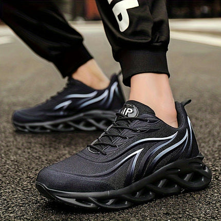Men's Solid Shock Absorption Blade Type Shoes, Breathable Lace Up Non-Slip Shoes For Jogging Walking